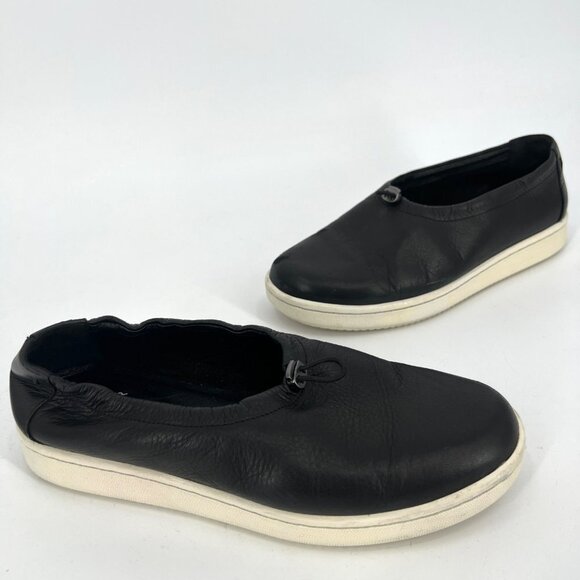 Eileen Fisher‎ Sydney Slip-On Black Leather Sneaker Flats  Drawstring Size 7.5 - Picture 1 of 12